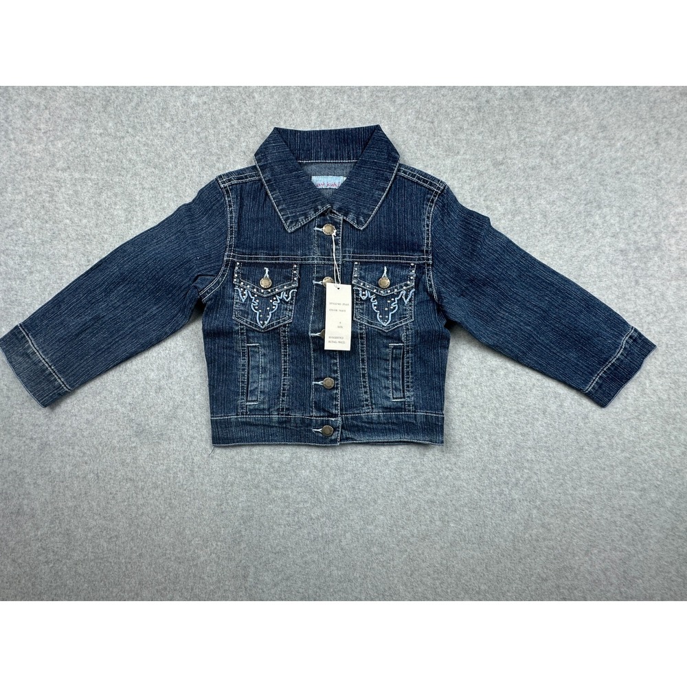 Just Kids Girls Navy Denim Jacket Rhinestone Embroidered Size 4 NWT JT-015